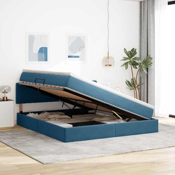 vidaXL Opbergbed met LED met matras Donkerblauw 180 x 200 cm Fluweel