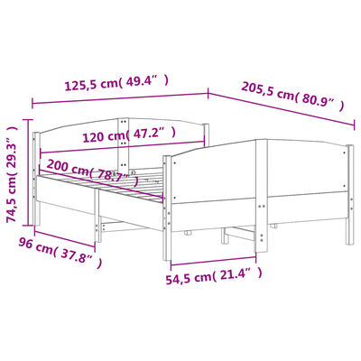 vidaXL Bedframe zonder matras massief grenenhout wit 120x200 cm