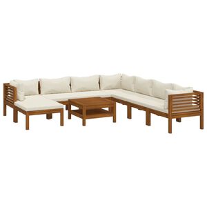 vidaXL 9-delige Loungeset met cr&egrave;mekleurige kussens massief acaciahout