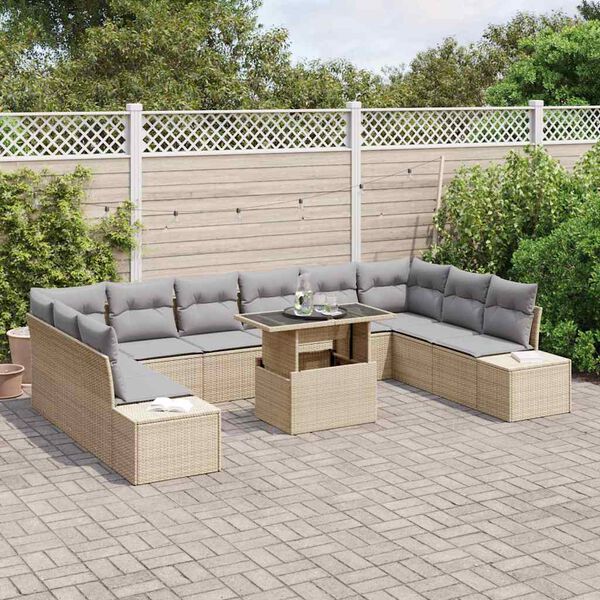 vidaXL Tuin Sofa Set met kussen met opslag 11 pcs beige en lichtgrijs