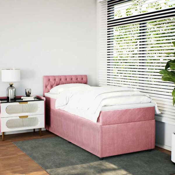 vidaXL Boxspring met matras fluweel roze 100x200 cm