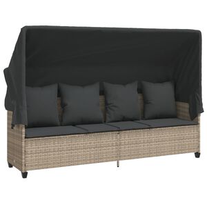 vidaXL Ligbed met luifel en kussens poly rattan&nbsp;lichtgrijs