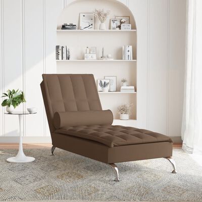 vidaXL Massage chaise longue met bolster stof bruin