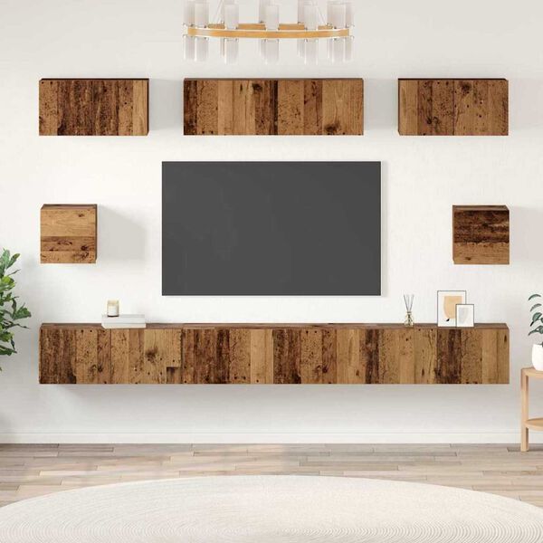 vidaXL Tv-meubelset Wandgemonteerd 8 pcs Oud Hout Bewerkt hout