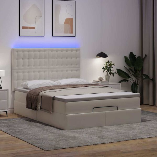 vidaXL Ottoman bed met matras en LED's 140x190cm kunstleer wit