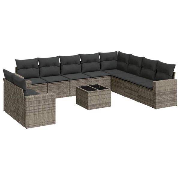 vidaXL 11-delige Loungeset met kussens poly rattan grijs