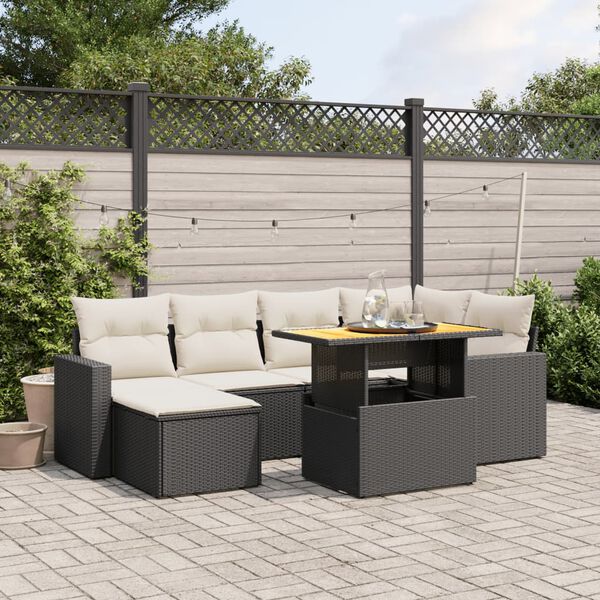 vidaXL 7-delige Loungeset met kussens poly rattan zwart