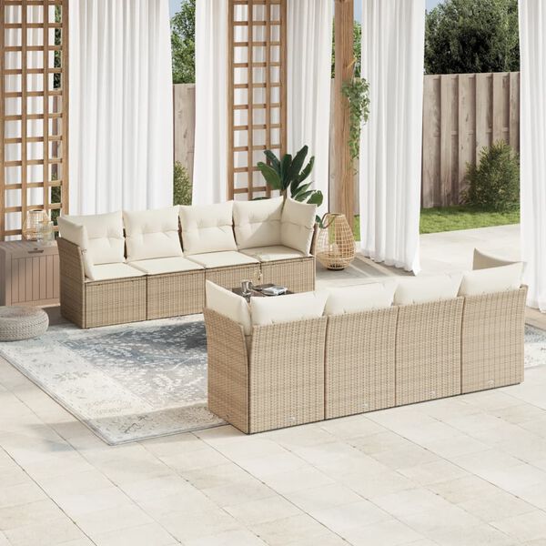 vidaXL 9-delige Loungeset met kussens poly rattan beige
