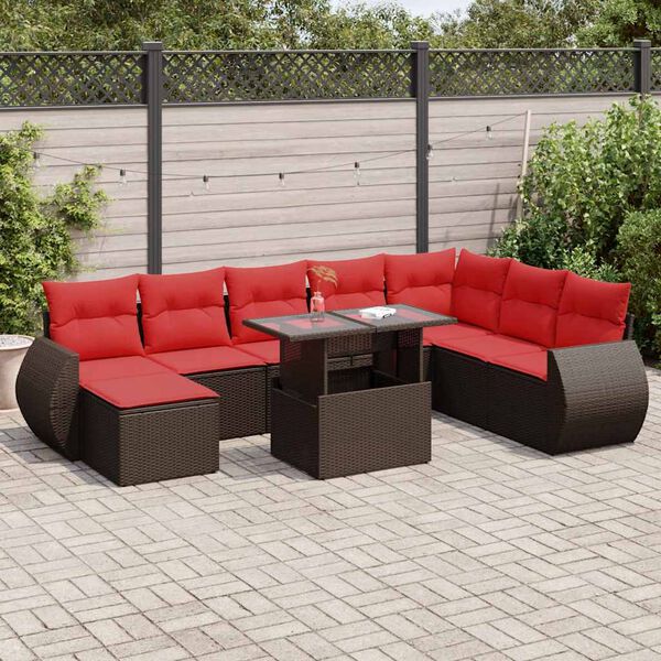 vidaXL 9-delige Loungeset met kussens poly rattan acacia bruin