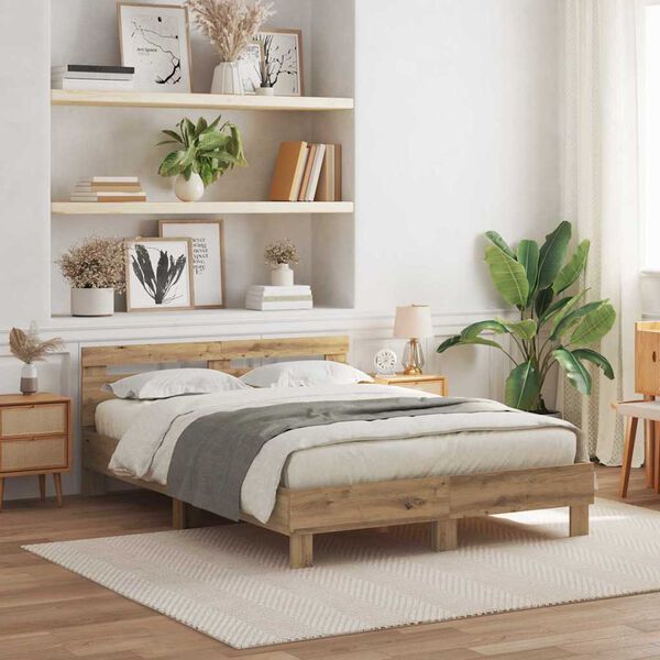 vidaXL Bedframe met LED Artisan Eiken 140 x 190 cm Bewerkt hout