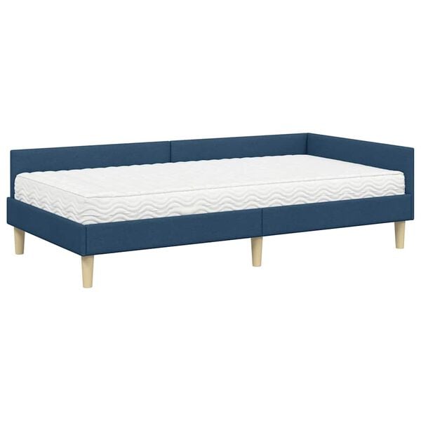 vidaXL Hoekbedframe met Matras met matras 2 pcs Blauw Stof