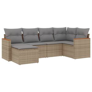 vidaXL 6-delige Loungeset met kussens poly rattan beige