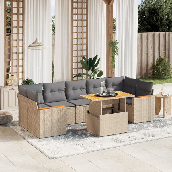 vidaXL 8-delige Loungeset met kussens poly rattan beige