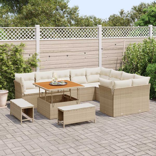 vidaXL Tuin Sofa Set 12 pcs Beige poly rattan