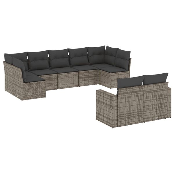 vidaXL 9-delige Loungeset met kussens poly rattan grijs