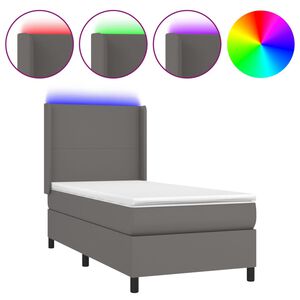 vidaXL Boxspring met matras en LED kunstleer grijs 90x190 cm