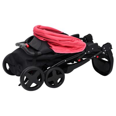 vidaXL Kinderwagen 2-in-1 staal rood en zwart