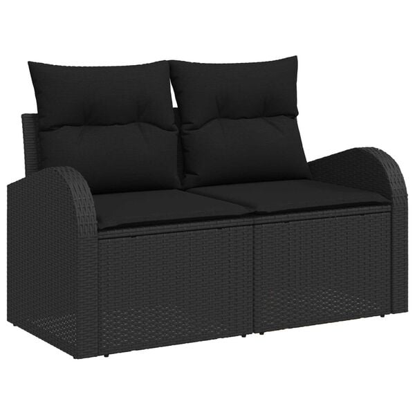 vidaXL Bankstel met kussen met opslag 5 pcs Zwart poly rattan