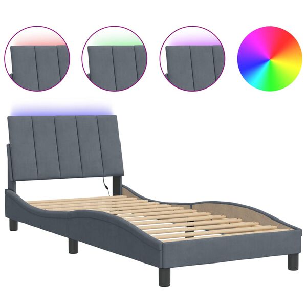 vidaXL Bedframe met LED zonder matras "Hanko" fluweel donkergrijs 90x200 cm