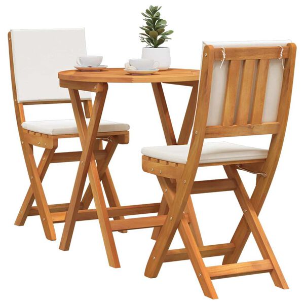 vidaXL Bistroset met kussen 3 pcs Olie naturel Massief Acaciahout