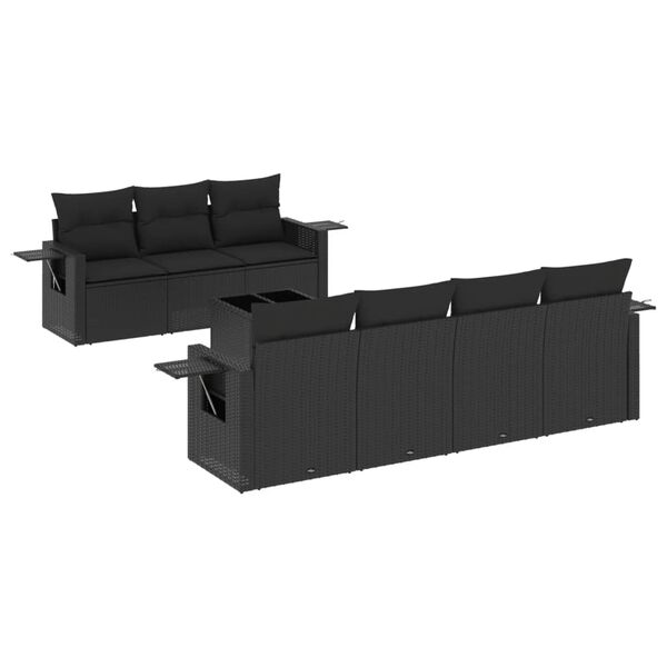 vidaXL 8-delige Loungeset met kussens poly rattan zwart