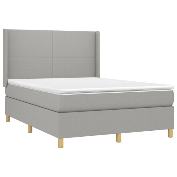 vidaXL Boxspring met matras en LED stof lichtgrijs 140x190 cm
