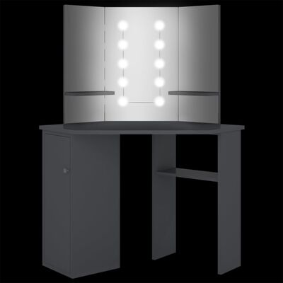 vidaXL Hoekkaptafel met LED 111x54x141,5 cm grijs