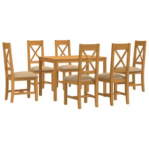 vidaXL Eetkamerset 7 st Beige Massief Eikenhout