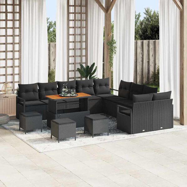 vidaXL Tuin Sofa Set met kussen met opslag met kussen 14 pcs Zwart