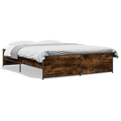 vidaXL Bedframe bewerkt hout metaal gerookt eikenkleurig 150x200 cm