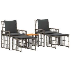 vidaXL Buitenmeubelset 5 st Zwart en Donkergrijs Staal en Poly Rattan