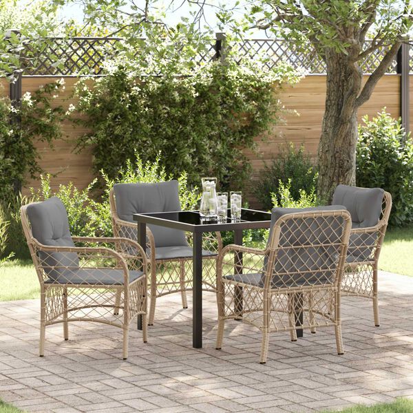 vidaXL Tuin eettafelset met kussen 5 pcs Beige poly rattan