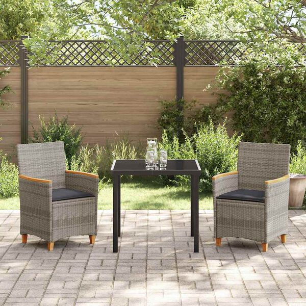 vidaXL Tuin eettafelset 3 pcs Grijs poly rattan