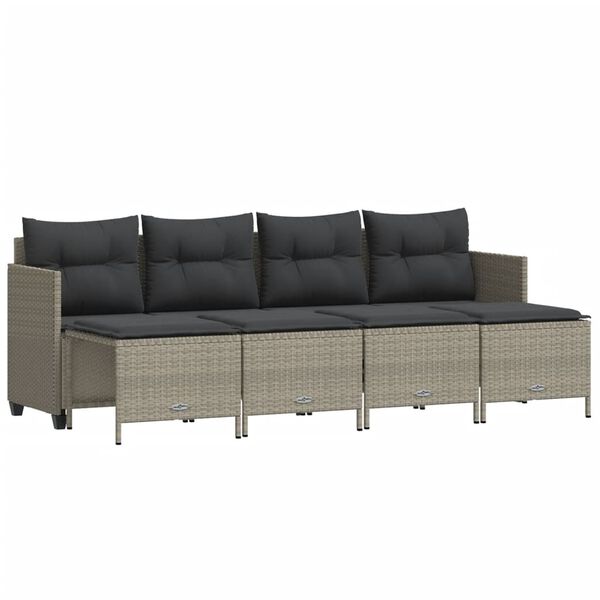 vidaXL 5-delige Loungeset met kussens poly rattan lichtgrijs