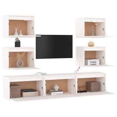 vidaXL Tv-meubelen 7 st massief grenenhout wit