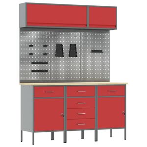 vidaXL Werkkast set 8 st Rood Poedergecoat staal en gefabriceerd hout
