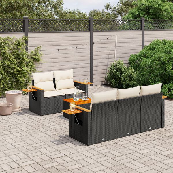 vidaXL 6-delige Loungeset met kussens poly rattan zwart