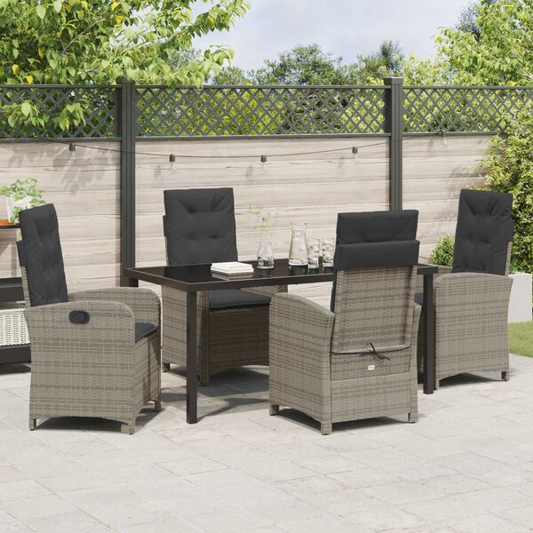 vidaXL Tuin eettafelset met kussen 5 pcs Grijs poly rattan