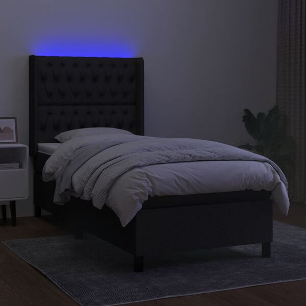 vidaXL Boxspring met matras en LED stof zwart 90x190 cm