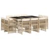 vidaXL 11-delige Tuinset met kussens poly rattan beige