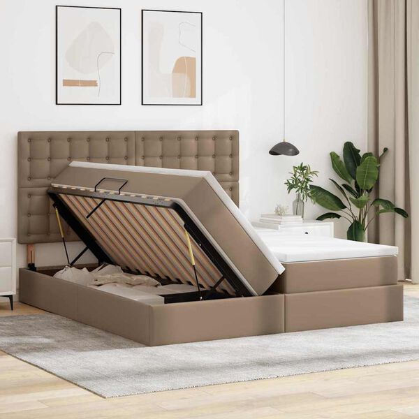 vidaXL Opbergbed met matras Cappuccino 180 x 200 cm Nep Leer