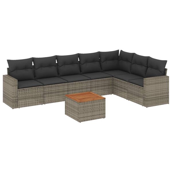 vidaXL 8-delige Loungeset met kussens poly rattan grijs