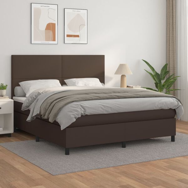 vidaXL Boxspring met matras kunstleer bruin 180x200 cm