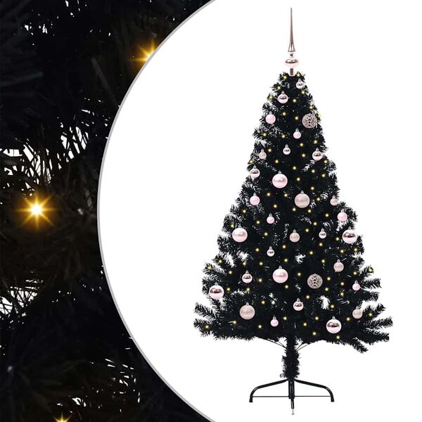 vidaXL Kunstmatig Voorverlicht Kerstboom met 150 LED Zwart 150 cm PVC