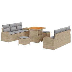 vidaXL Tuinbankenset met kussen 9 pcs Beige poly rattan