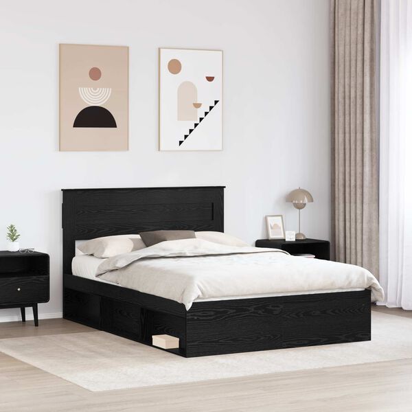 vidaXL Bedframe met matras Zwart 150 x 200 cm Massief grenenhout