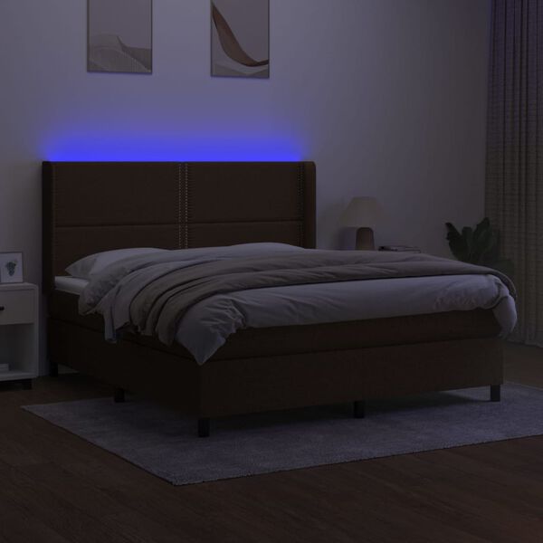 vidaXL Boxspring met matras en LED stof donkerbruin 180x200 cm