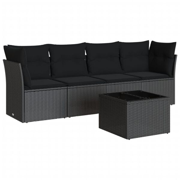 vidaXL 5-delige Loungeset met kussens poly rattan zwart