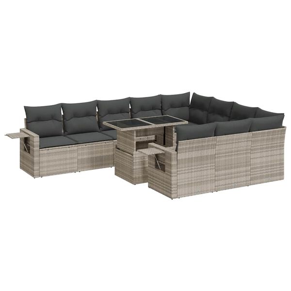 vidaXL 11-delige Loungeset met kussens poly rattan lichtgrijs