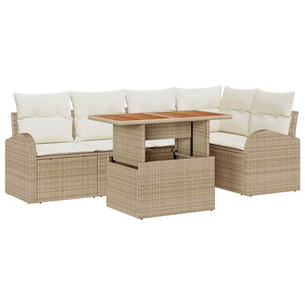 vidaXL Tuin Sofa Set met kussen 6 pcs beige en cr&egrave;mekleurig